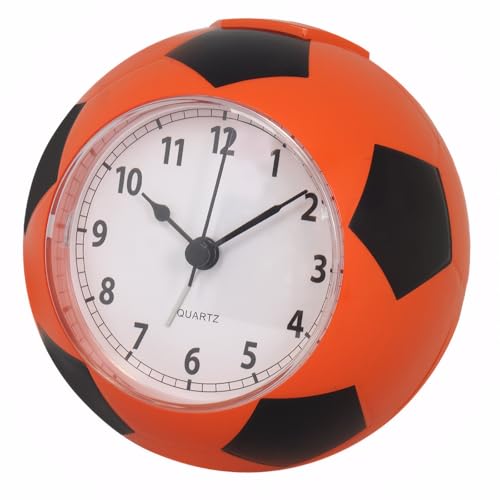 Lancoon Analog Clock Non Ticking Quiet Soccer Shaped Alarm Clock Dual Ringtone Battery Operated Easy Adjust Football Bedroom Decor Sports Themed for Kids' Room Bedside Shelf Living Room Orange