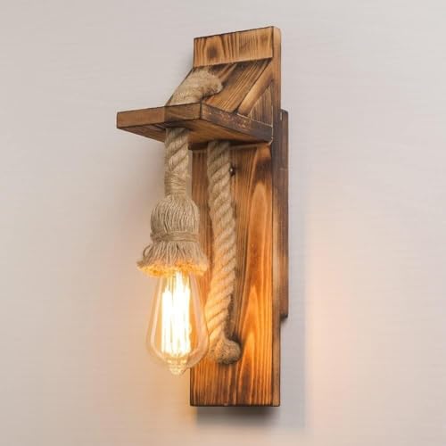 TaleTre Lámpara de pared rústica industrial de cuerda de cáñamo - Aplique vintage E27 for iluminación de hogar, bar, cafetería y restaurante