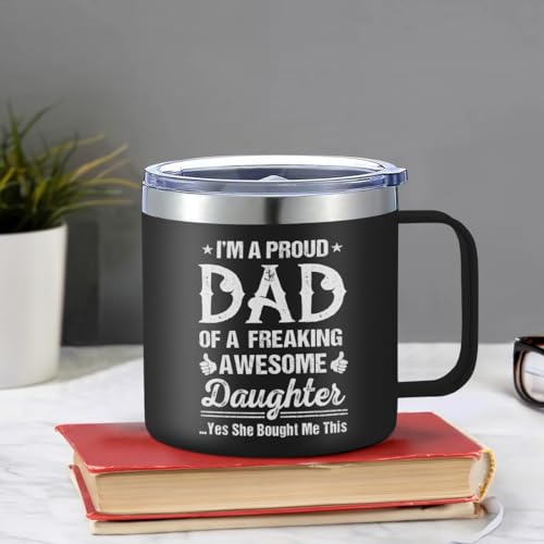 SANDJEST Dad Tumbler 14oz Insulated Coffee Travel Mug with Handle Funny Dads Gift from Daughter for Birthday Christmas Valentines Fathers Gift - Image 4
