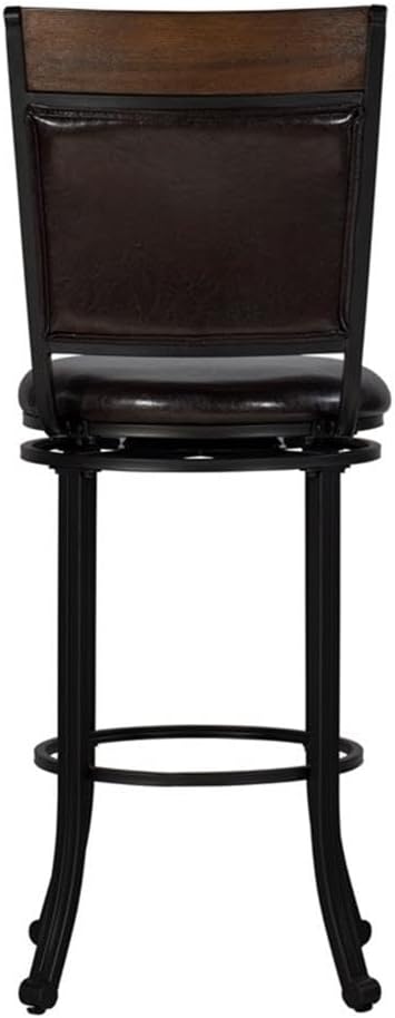Pemberly Row Transitional Metal Swivel Bar Stool, 30" Seat Height, Rustic Umber Brown Finish, Faux Leather Upholstery, Curved Back Support, Nailhead Trim, Indoor Bar Height Stool for Dining Room