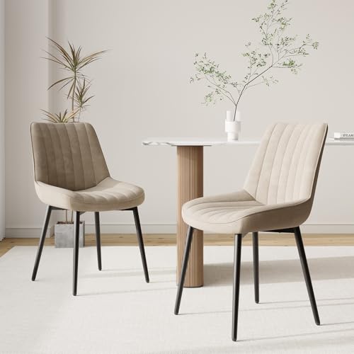 COLAMY Velvet Dining Chairs Set of 2 Velvet Chairs for Dining Room with Metal Legs and Thick Seat Cushion Upholstered Kitchen Chair with Anti-Slip Pads Khaki