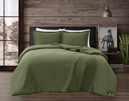 Frye Vintage Washed 100% Cotton 3-Piece Full/Queen Comforter Set in Green Solid Color Oeko-TEX Certified