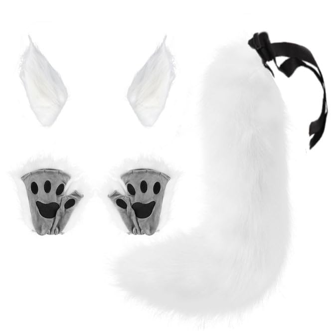 Faux Furry Fox Ears Headband Tail Paw Gloves Set Halloween Fox Costume Fox Head Fancy Dress Fox Hairband Hair Hoop Wolf Tail Bear Glove Kit Furry Costume Cute Animal Fancy Dress Accessories