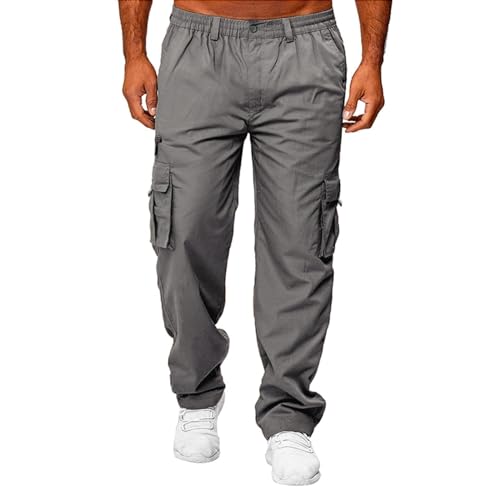 Cargo Pants for Men Elastic Waist Drawstring Straight Leg Hiking Pants Outdoor Athletic Joggers Sweatpants with Pockets2
