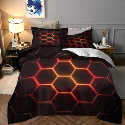 Housse de couette 3D hexagone lumineux parure lit microfibre single - 6