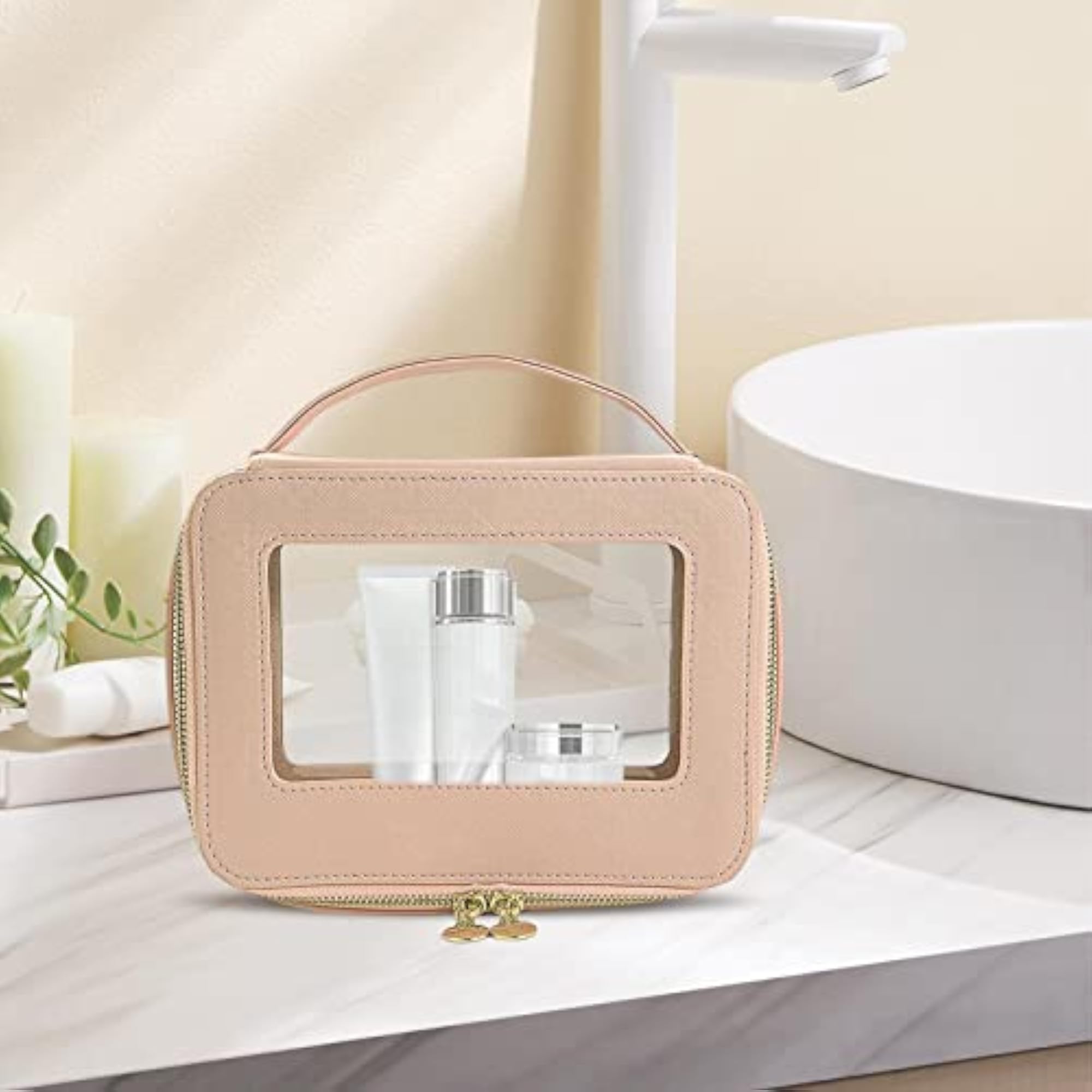 Travel Toiletry Case Double Zipper Container, Pink