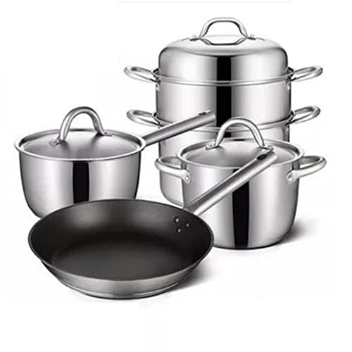 調理器具セット ステンレススチール 家庭用フライパン スープポットセット ツール 蒸し器 フライパン ガラス蓋 キッチン用品 (色 : A, サイズ A (A