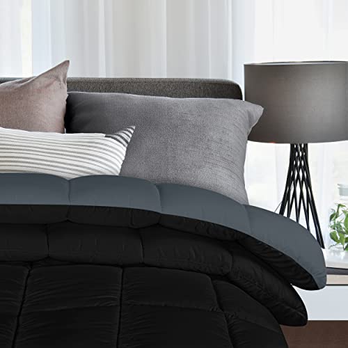 Image of Utopia Bedding Down Alternative Reversible Comforter 10.5 Tog Duvet Insert Microfiber Box Stitched 230 x 260 cm - (Super King, Black /Grey)