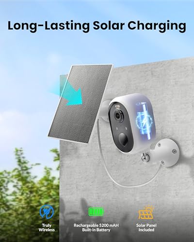 Solar Security Camera Outdoor Wireless, 5MP(3K) Color Night Vision, Battery Powered PIR Motion Detection,2.4GHz WiFi Cameras for Home Surveillance, Light and Sound Alarm, 2-Way Audio, Waterproof