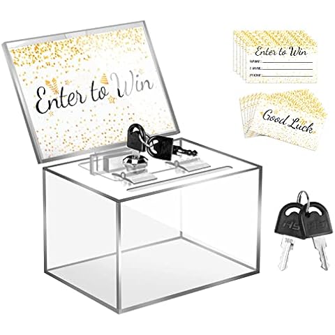 Acrylic Donation Box with Lock, Safe suggestion Box with Sign Holder 100pcs Raffle Tickets Cards Clear Ballot Box Collection Box Tip Jars Drawing Box for Vote Coin Card Donation, 6x4.3x4inch Cover