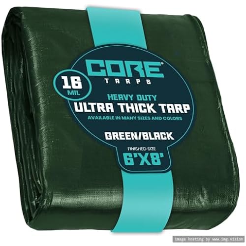 Core Tarps Extra Heavy Duty 16 Mil Tarp Cover, Waterproof, UV Resistant, Rip and Tear Proof, Poly Tarpaulin with Reinforced Edges for Roof, Patio, Pool, Boat (Green/Black 6′ X 8′)