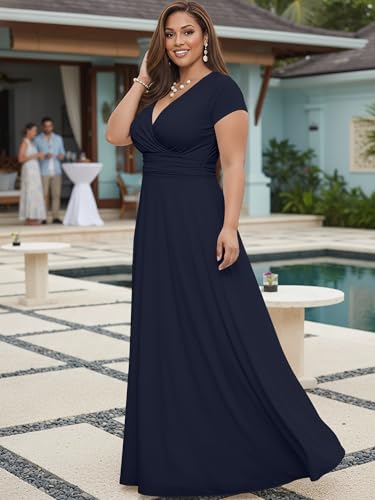 Image of KOH KOH Womens 2026 Sexy Cap Short Sleeve V-Neck Flowy Cocktail Gown