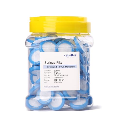 Image of 100 Pack PVDF Syringe Filter Lab Filters 0.45μm Pore Size 33mm Diameter Hydrophilic Filtration Non-sterile Blue