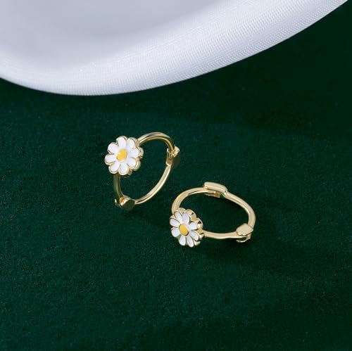 Reffeer Solid 925 Sterling Silver Daisy Flower Hoop Earrings for Women Teens Flower Hoop Earrings Spring Cartilage Helix Earrings3