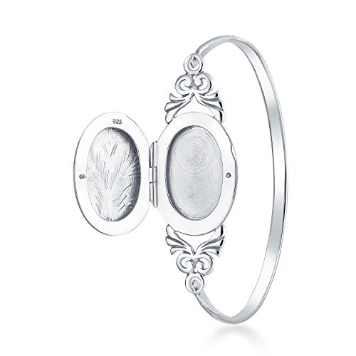 Personalized Vintage Style Keepsake Engraved Bangle Bracelet Locket That Holds Picture Photo For Women Sterling Silver3