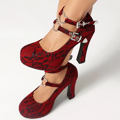 Women's Mary Jane Gothic Close Round Toe Platform Pump High Heels Double Heart Shape Anckle Straps Shoes3