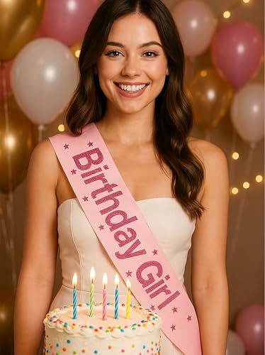 Shimmer Anna Shine Birthday Sash, Light Pink, One Size