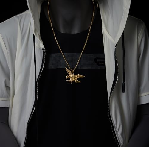 COOLSTEELANDBEYOND Men’s Gold Eagle Pendant Necklace, Stainless Steel Flying Hawk Bird Design, Statement Chain Jewelry2