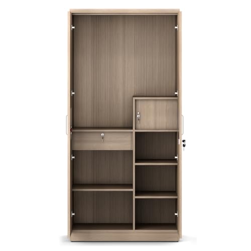 Image of Spacewood Coral Wardrobe | 3 Year Warranty | Almirah, Cupboard, Almari, 2 Door Wardrobe, 2 Drawer (1 Lock Drawer) and 1 Hanging Space & 1 Internal Locker |Engineered Wood| Drift Wood WP