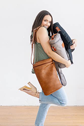 Haven Song Faux Sherpa Wine Tote - 2 Bottle Wine Carrier - Vegan Leather Wine Bag Cooler w/Shoulder Strap & Corkscrew Pocket - Insulated Wine Tote Bag - Wine Bottle Bag (Ebony, Polyester Canvas) - Thumbnail 6