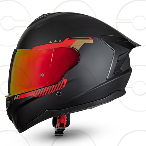 CRUIZER Casco Integrale moto Omologato visiera singola Trasparente + specchiata ROSSO (M)