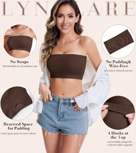 Image of Strapless Bras for Women Tube Tops for Women Bandeau Bra Crop Top Smooth Non-Padded