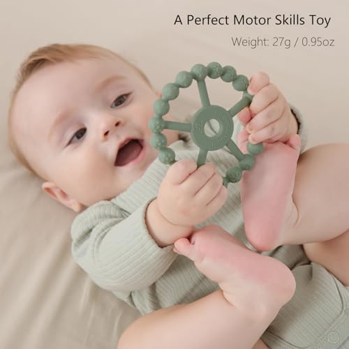 Image of 3 Pack Ring Teether Baby Infant Toys, Baby Essentials, Silicone Teething Ring Toys for Babies 0-6 Months, Seposeve Toddler Teethers 6-12 Months 12-24 Months, Infant Teething Relief, Brown Green Blue