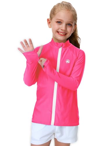 Image of AOBUTE Unisex Kids Zipper Rash Guard Boys UPF 50+ UV Protection Sun Shirt with Thumb Hole 3-12 Years