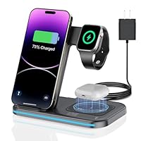 Wireless Charger, 3 in 1 Charging Station, Fast Charging Station Foldable Charging Stand, Wireless Charging Station for Multiple Devices, Compatible with lPhone 17/16/15/14/13 Pro Max Airpods Watch