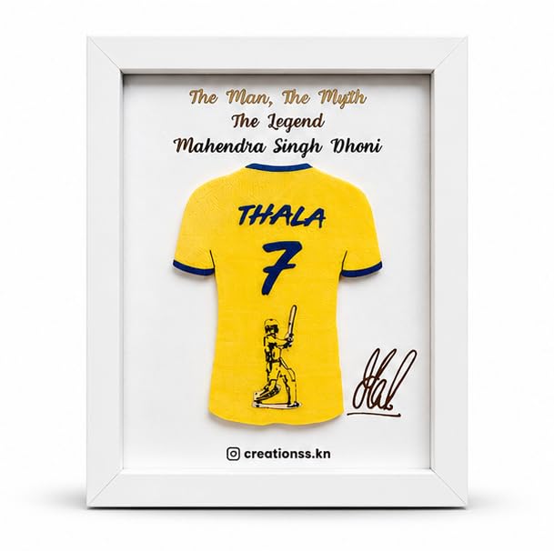 MS Dhoni Thala 7 Personalised Jersey Frame | Premium Cricket-Themed Wall Decor with Custom Name & Number | White Framed Sports Artwork for Home, Office & Cricket Fans-image-24