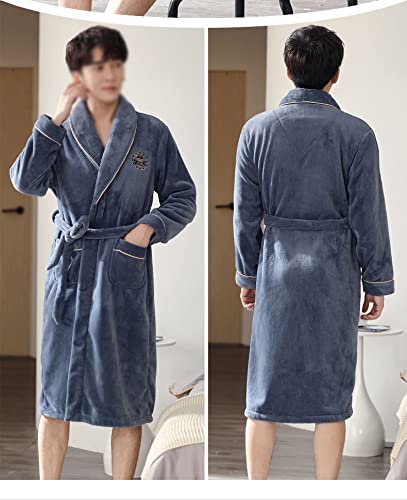Men Flannel Robe Kimono Bathrobe Gown Winter Warm Sleepwear Nightgown Thick Nightwear Home Clothes(XL Code)3