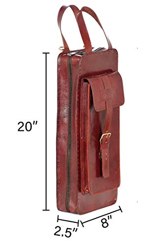 WerKens Hand Made Leather Drumstick Bag Hand Stiched Percussion Drum Stick Bag Holder Mallet Bag Adjustable Floor Tom Hooks,Carrying Strap, Ample Space for Accessories -\"The Diwo\"
