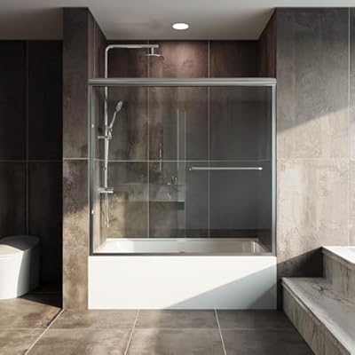 CHFILZLE Double Sliding Frameless Shower Door, 56-60 in. W Adjustable x 56 in. H, Glass Shower Door with 1/4 inch(6mm) Clear Tempered Glass, Reversible for Left or Right