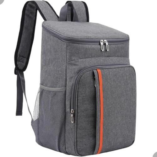 Mochila Térmica 30L Impermeável, Conservação por 16h, Alças Acolchoadas Ajustáveis, Bolsos Organizadores, Ideal para Praia Viagens Piquenique (CINZA)