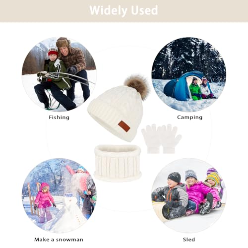 Image of Kids Hat Scarf Gloves Set, Kids Winter Beanie Hat Scarf Gloves Set with Knit Thick Warm Fleece Lined for 1-6 Years Old