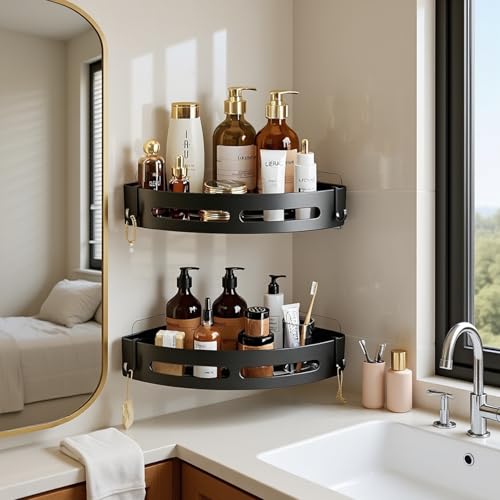 Image of Xmart India Bathroom Organiser Without Drill | Corner Shelf Rack | Self Adhesive Wall Mounted Storage Organizer for Bathroom & Kitchen | Organizer Storage Bathroom Shelve (1, Corner)