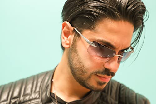 Rimless Sunglasses Fashion Rectangle Tinted Lens Eyewear 90S Glasses Style Retro Design Square Frames Clear Metal Art Vintage4