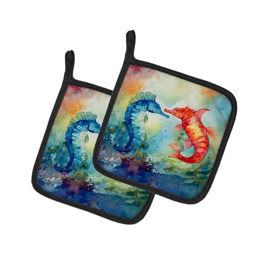 Caroline's Treasures Seahorses Pair of Pot Holders Kitchen Heat Resistant Pot Holders Sets Oven Hot Pads for Cooking Baking BBQ, 7 1/2 x 7 1/2