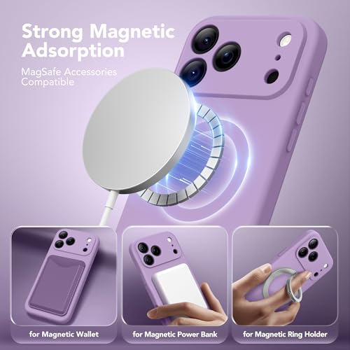 Image of Magnetic for iPhone 17 Pro Max Case, Compatible with MagSafe, [Full Camera Protection][Screen Protector] Silicone Shockproof Protective Phone Case for iPhone 17 Pro Max 6.9 inch, Light Purple