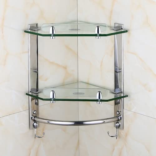 NUHSLF Corner Shower Caddy Stainless Steel Toilet Shelf Glass Wall Shelf Wall Toilet Triangle Stand Bathroom Corner Rack