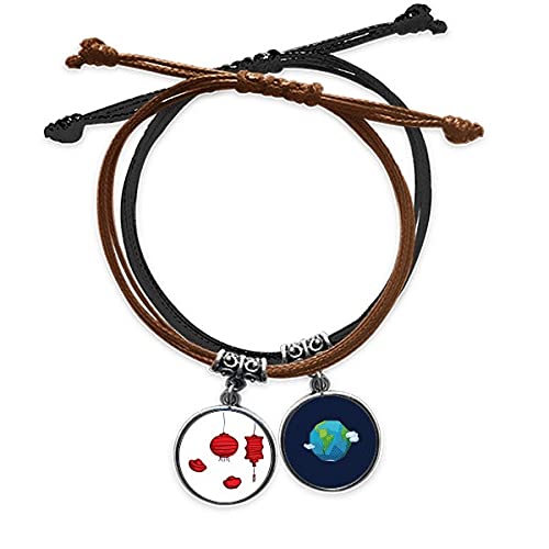 Pulsera año chino del gallo de cuerda mano y cadena cuero tierra amuleto