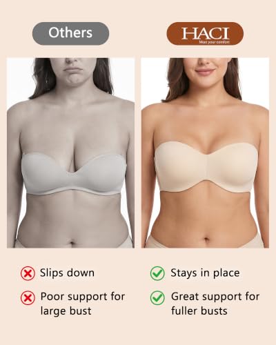 Image of HACI Women's Minimizer Strapless Bra Anti-Slip Underwire Bandeau Plus Size