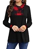 Tunics for Women to Wear with Leggings Loose Long Pullover Sweatshirts Plaid Red M