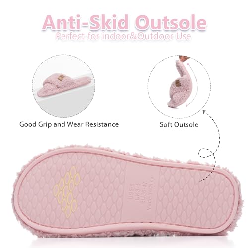 Image of GOEWY Fuzzy Open Toe Slippers for Women Cozy Memory Foam House Shoes Indoor