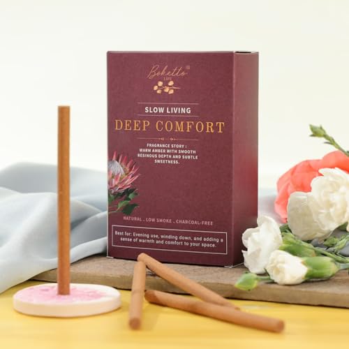 Image of Deep Comfort Bambooless Incense Sticks | Warm Amber Resinous Fragrance | Low Smoke Bamboo-Free Incense for Relaxation, Evening Ambience & Home Fragrance | Aromatic Incense (Pack of 30)