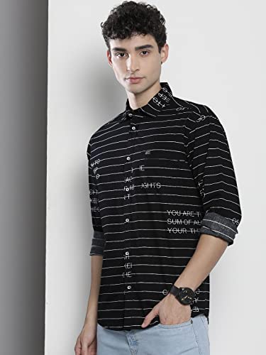 Image of The Indian Garage Co Men's Cotton Regular Fit Striped Full Sleeves Spread Collar Casual Shirt