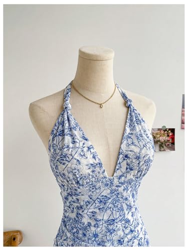 Image of BEAUDRM Women's Summer Mini Dress Halter Backless Vacation Beach Sundresses | Boho Dress, Floral Dress for Women, Vacation Beach Outfits, Going Out Dress, Brunch Outfits