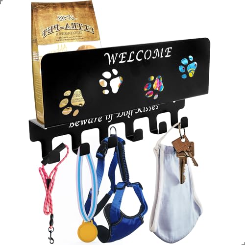 Medaillenhalter Running, SchlüSselbrett mit Ablage & 6 Haken, Hundegarderobe mit Ablage, SchlüSselhalter Wand, Medaillen Aufbewahrung für Eingangsleinen, Sonnenbrillen, Geschenke für Hundefreunde