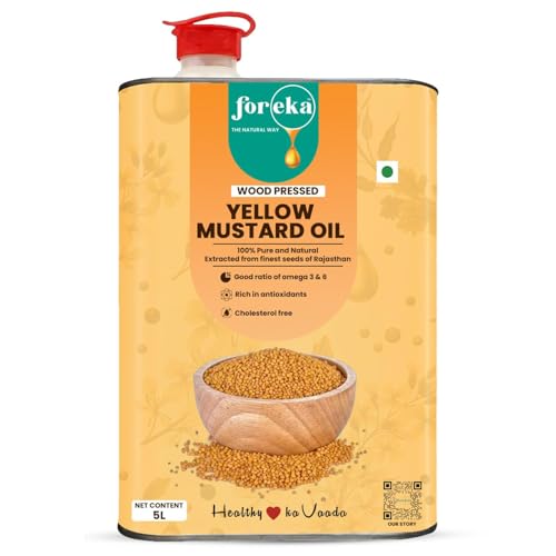 Image of Foreka Cold Pressed Mustard Oil - Unrefined Oil For Cooking - Chemical-free and 100% Natural (5 Litre, Yellow Mustard)