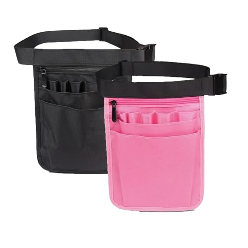 Riñonera de Enfermera Multifuncional con Cinturón Ajustable, Bolsa de Cintura Resistente con Varios Compartimentos para Mujer y Hombre, Ideal para Clínica, Trabajo y Servicio (Rosa + Negro)